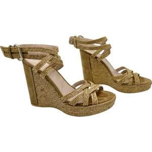 Stuart Weitzman Reins Camel Braided Leather Wedge 8M Women’s